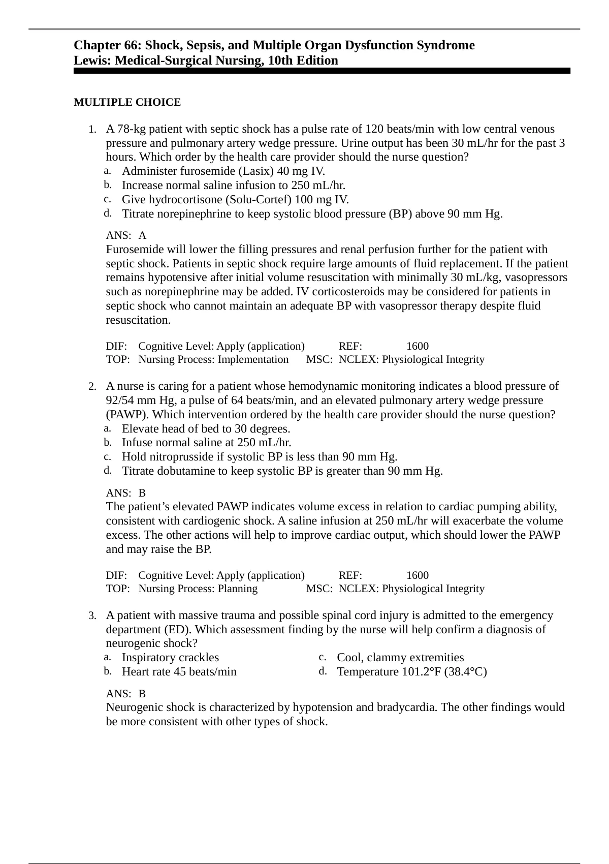 Chapter 66: Shock, Sepsis, And Multiple Organ Dysfunction Syndrome ...