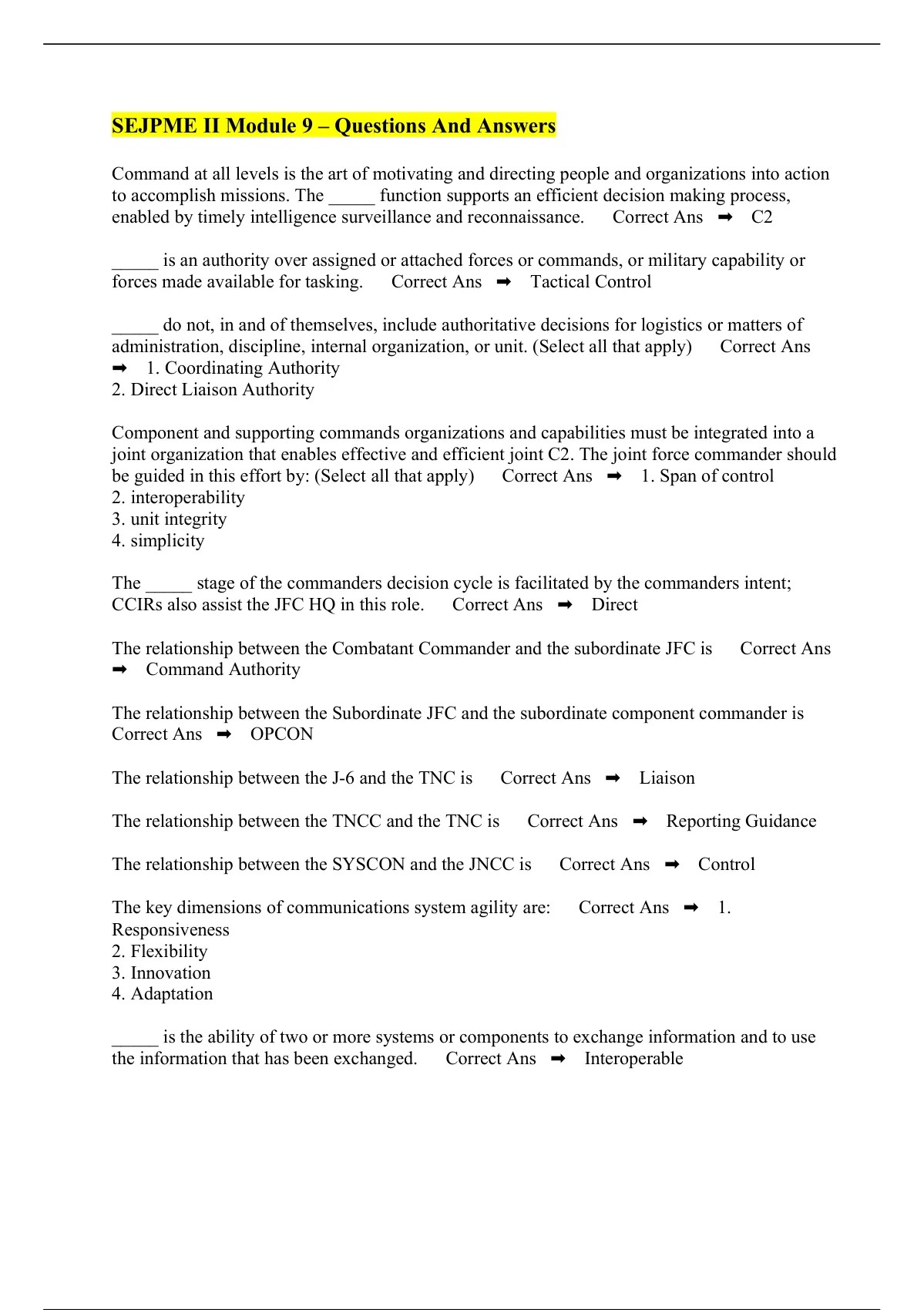 SEJPME II Module Questions And Answers SEJPME II Stuvia US