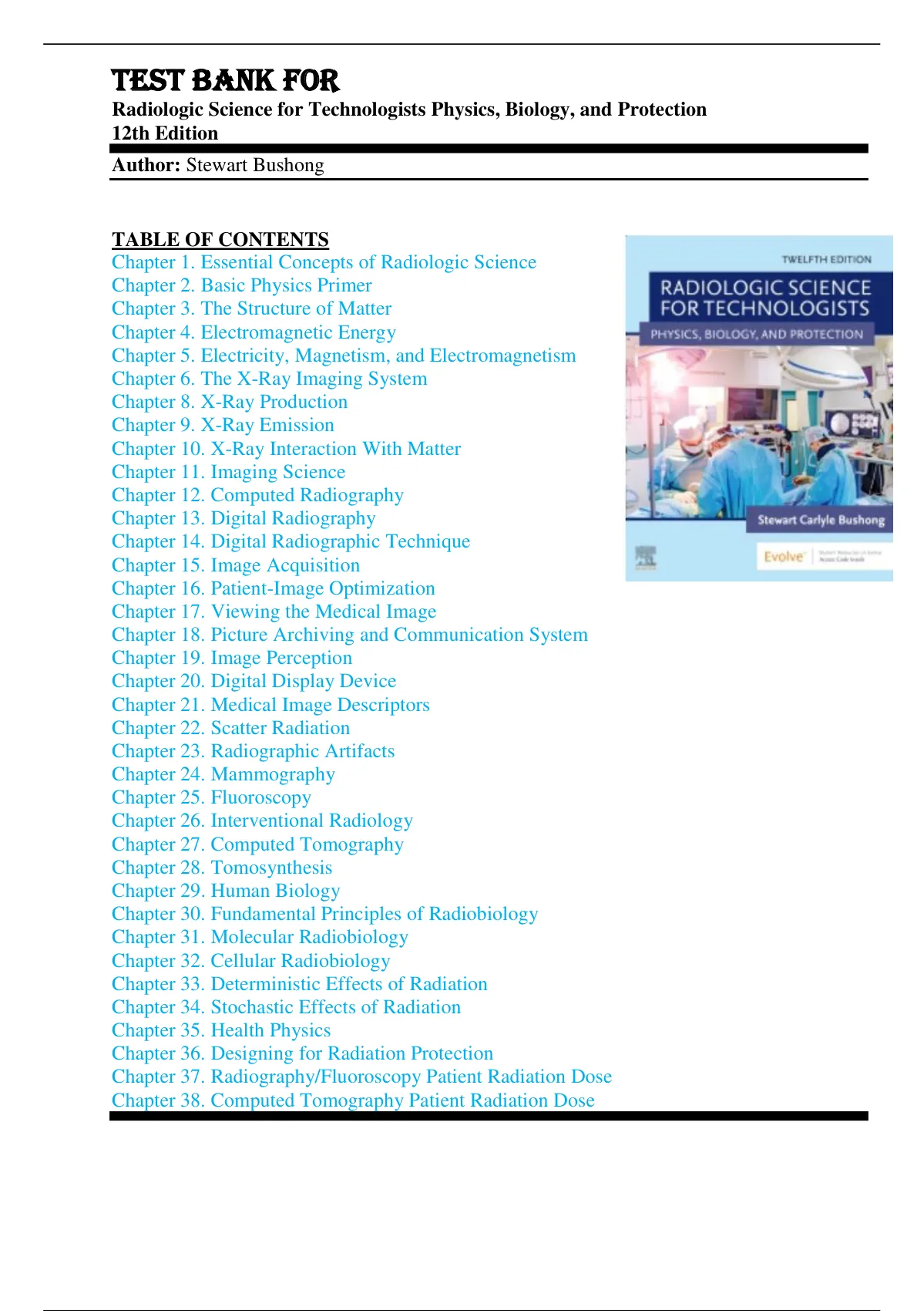 Test Bank For Radiologic Science For Technologists 12th Edition By ...