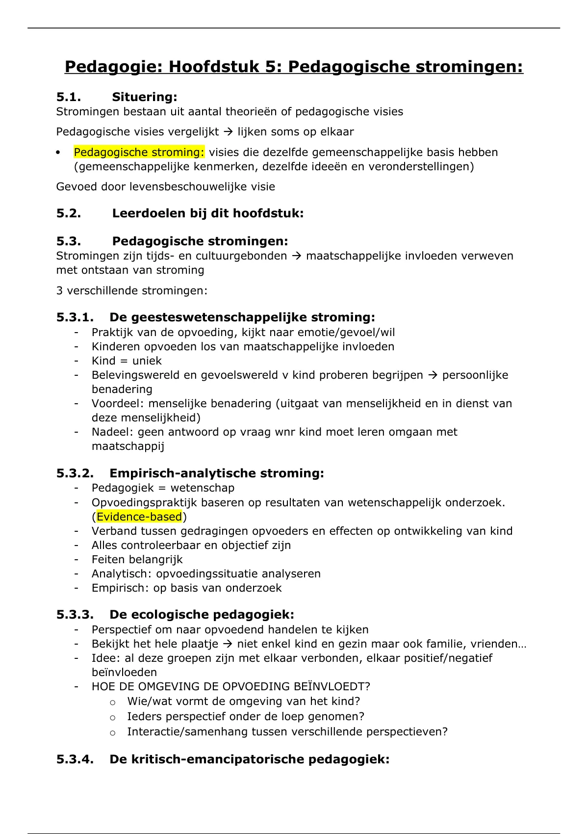 Samenvatting Pedagogie: Hoofdstuk 5: Pedagogische Stromingen ...