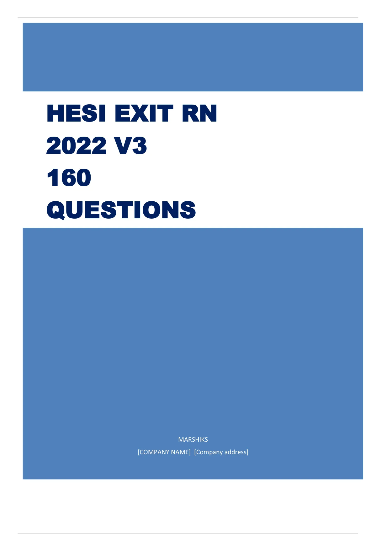 HESI EXIT RN 2022 V3 160 QUESTIONS HESI EXIT Stuvia UK