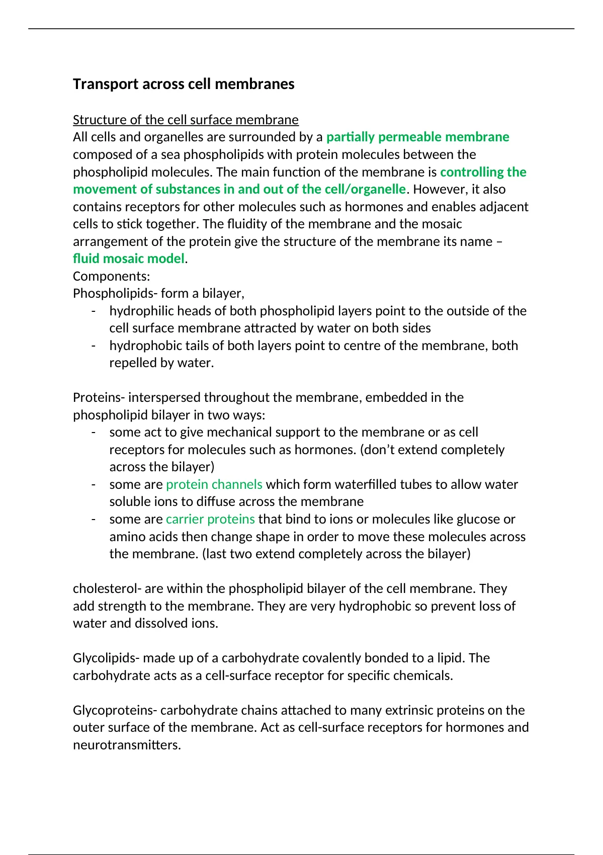 Summary Transport Across Cell Membranes AQA AS/ A-Level Biology ...