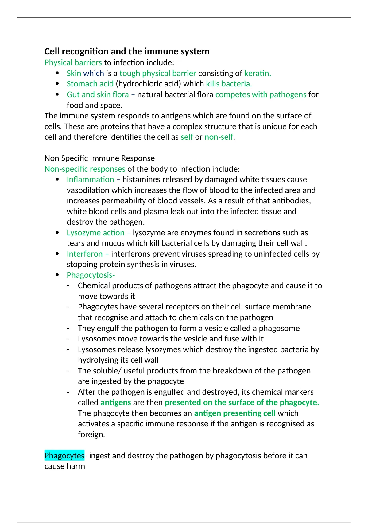 Summary Cell Recognition And The Immune System AQA AS/ A-Level Biology ...