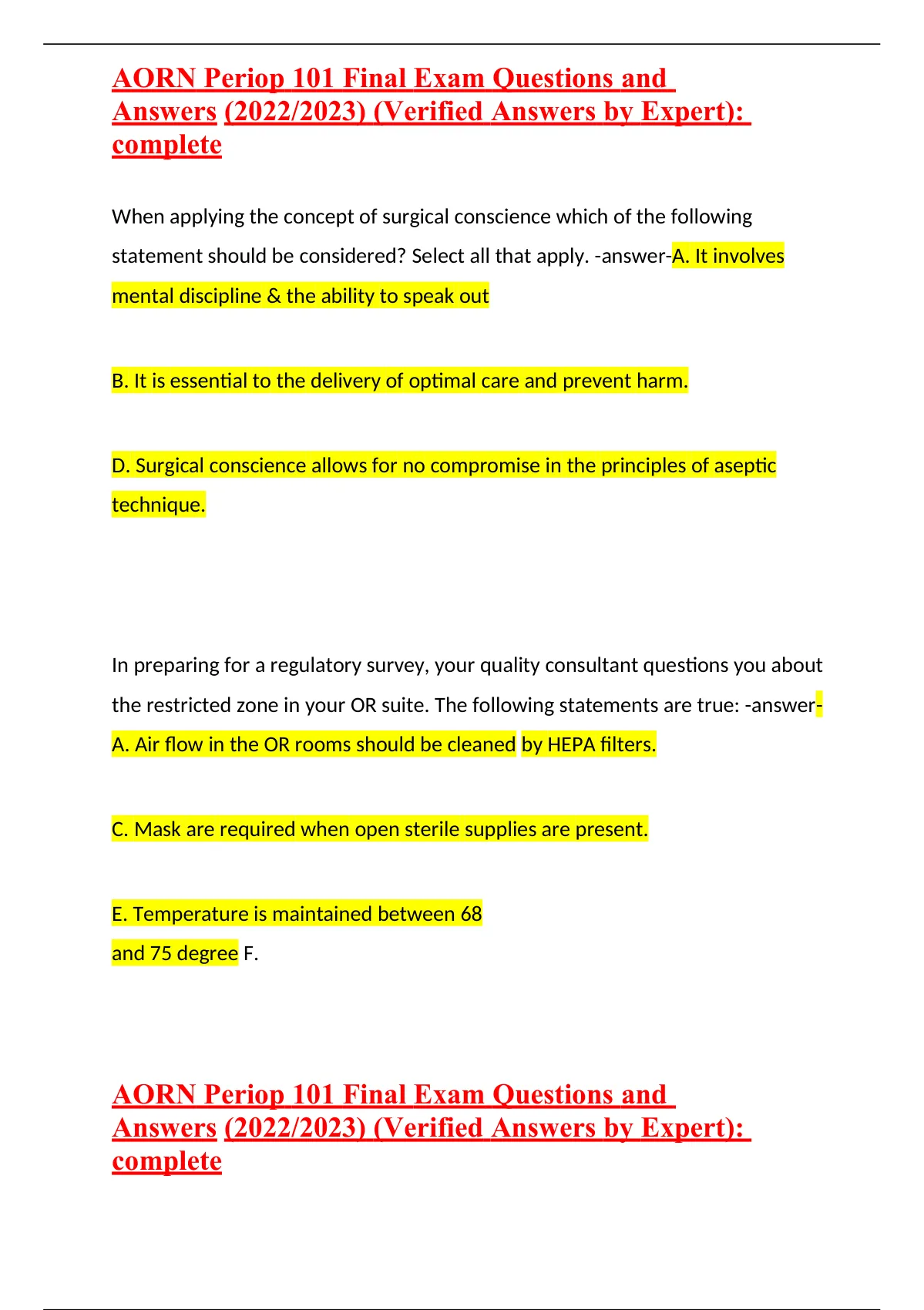 AORN Periop 101 Final Exam Questions And Answers (2022/2023) (Verified ...