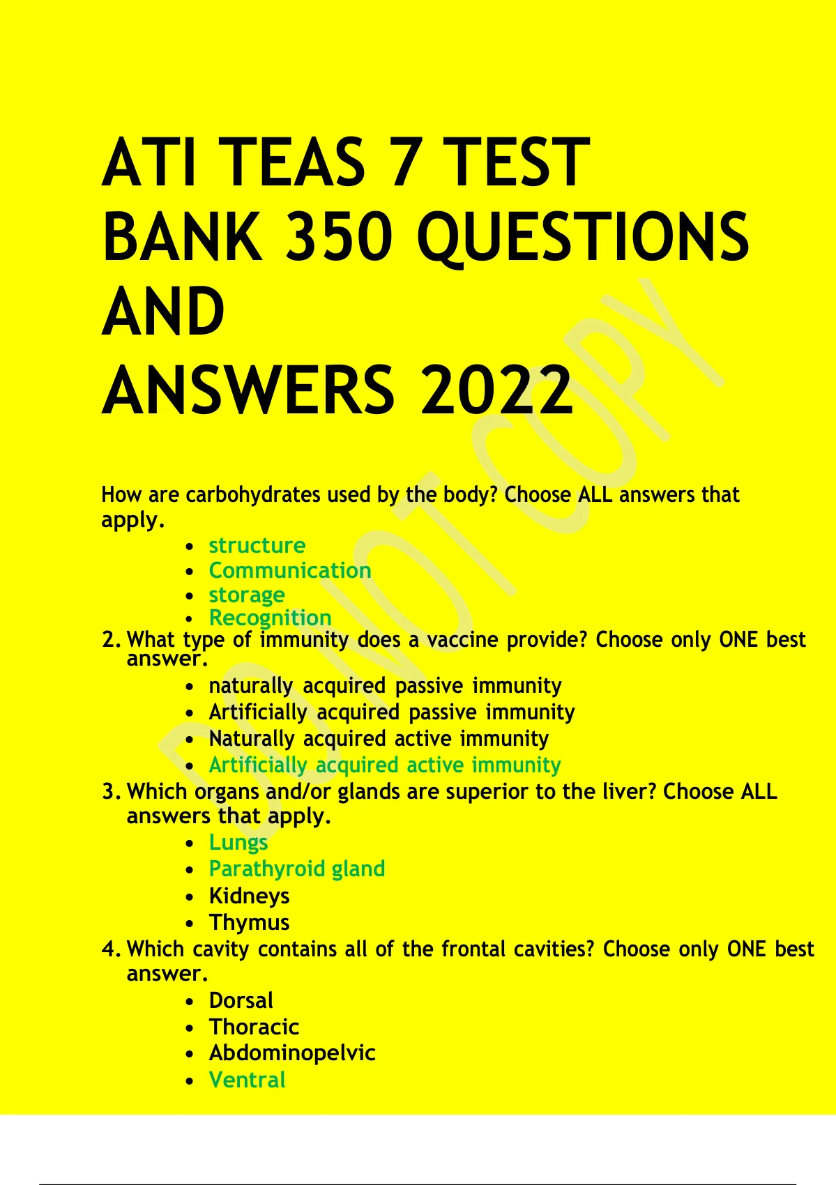 ATI TEAS 7 TEST BANK 350 QUESTIONS AND ANSWERS 2022 - ATI TEAS 7 ...