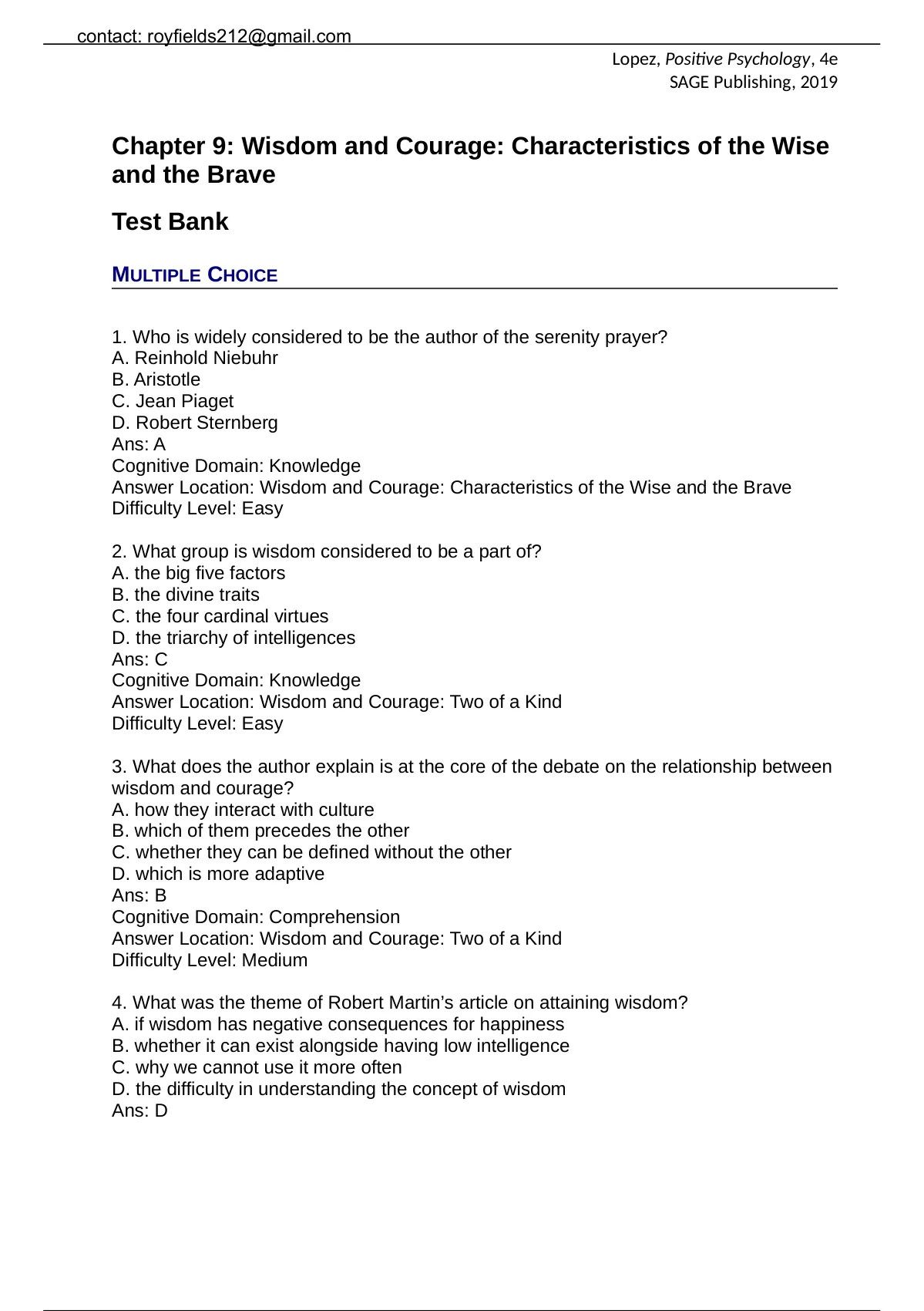 Chapter 9 Wisdom and Courage Characteristics of the Wise and the