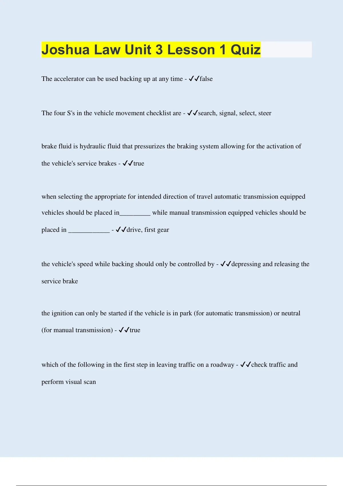 Joshua Law Unit 3 Lesson 1 Quiz | Questions with 100% Correct 