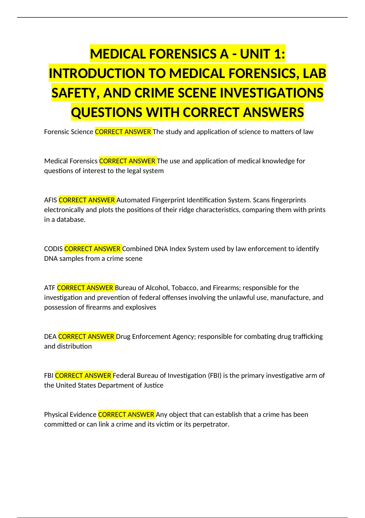 Medical Forensics A Unit 1 Introduction To Medical Forensics Lab