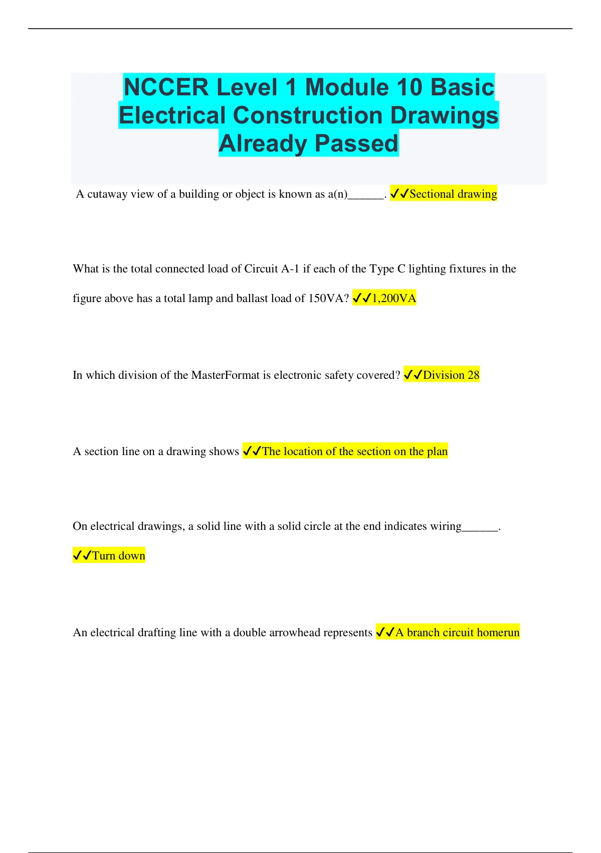 NCCER Level 1 Module 10 Basic Electrical Construction Drawings Already ...