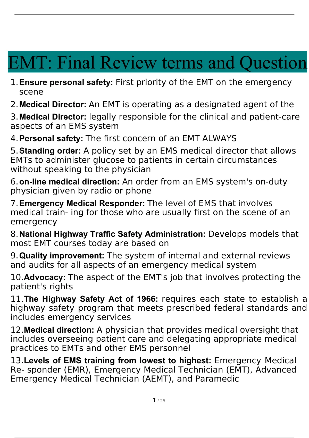 Emt Final Exam Review Questions With Correct Answers Complete Guide Solution Emt Stuvia Us