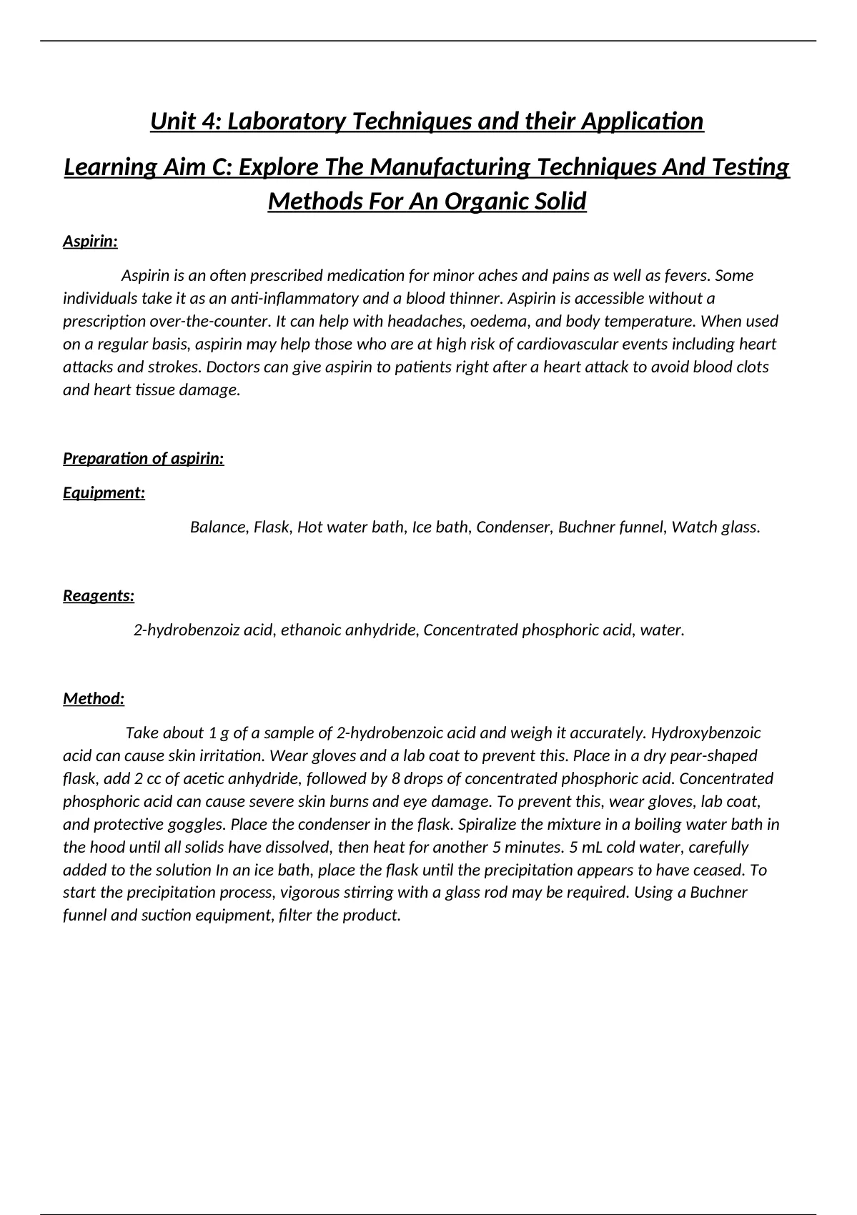 Btec Applied Science Unit 4 Assignment C (Full Assignment) - Unit 4 ...