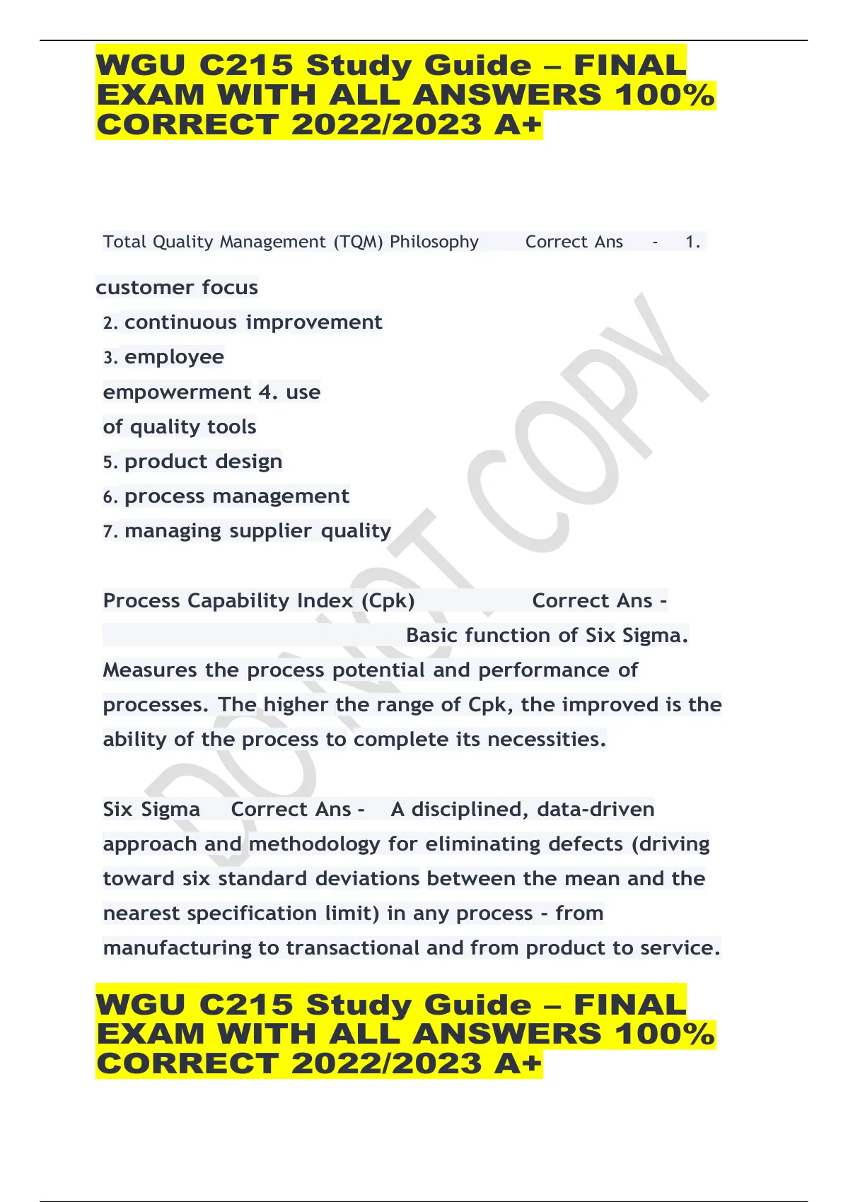 WGU C215 Study Guide – FINAL EXAM WITH ALL ANSWERS 100% CORRECT 2022/ ...