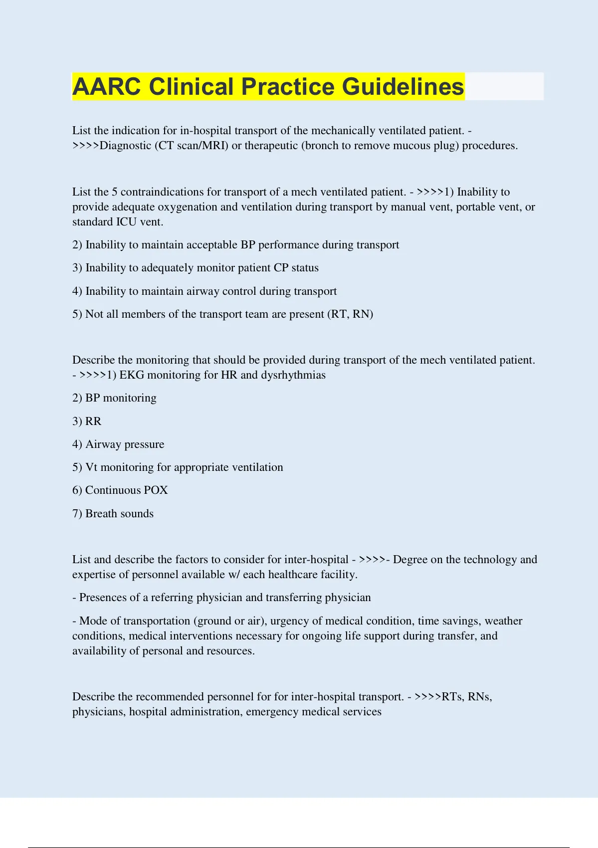 AARC Clinical Practice Guidelines | 25 Questions With 100% Correct ...