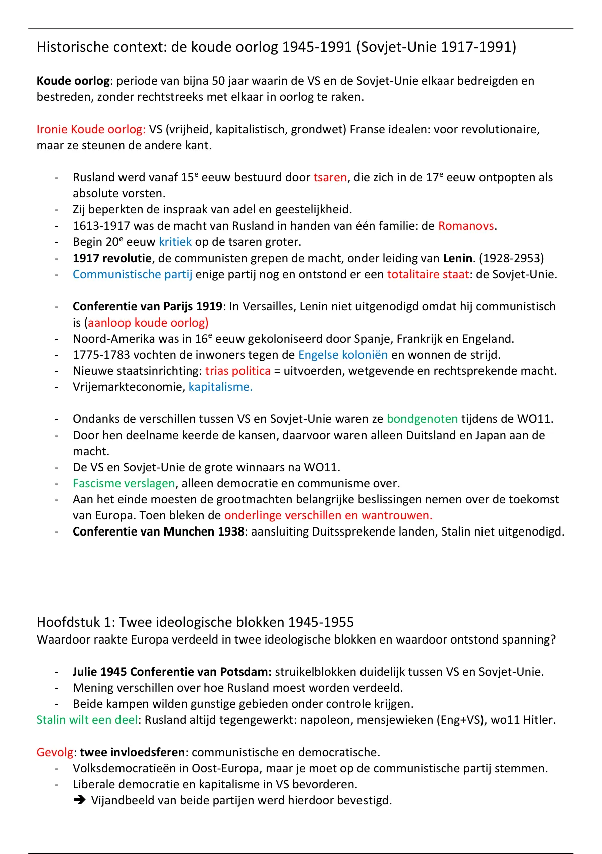 Samenvatting Historische Context 3: De Koude Oorlog - Geschiedenis ...