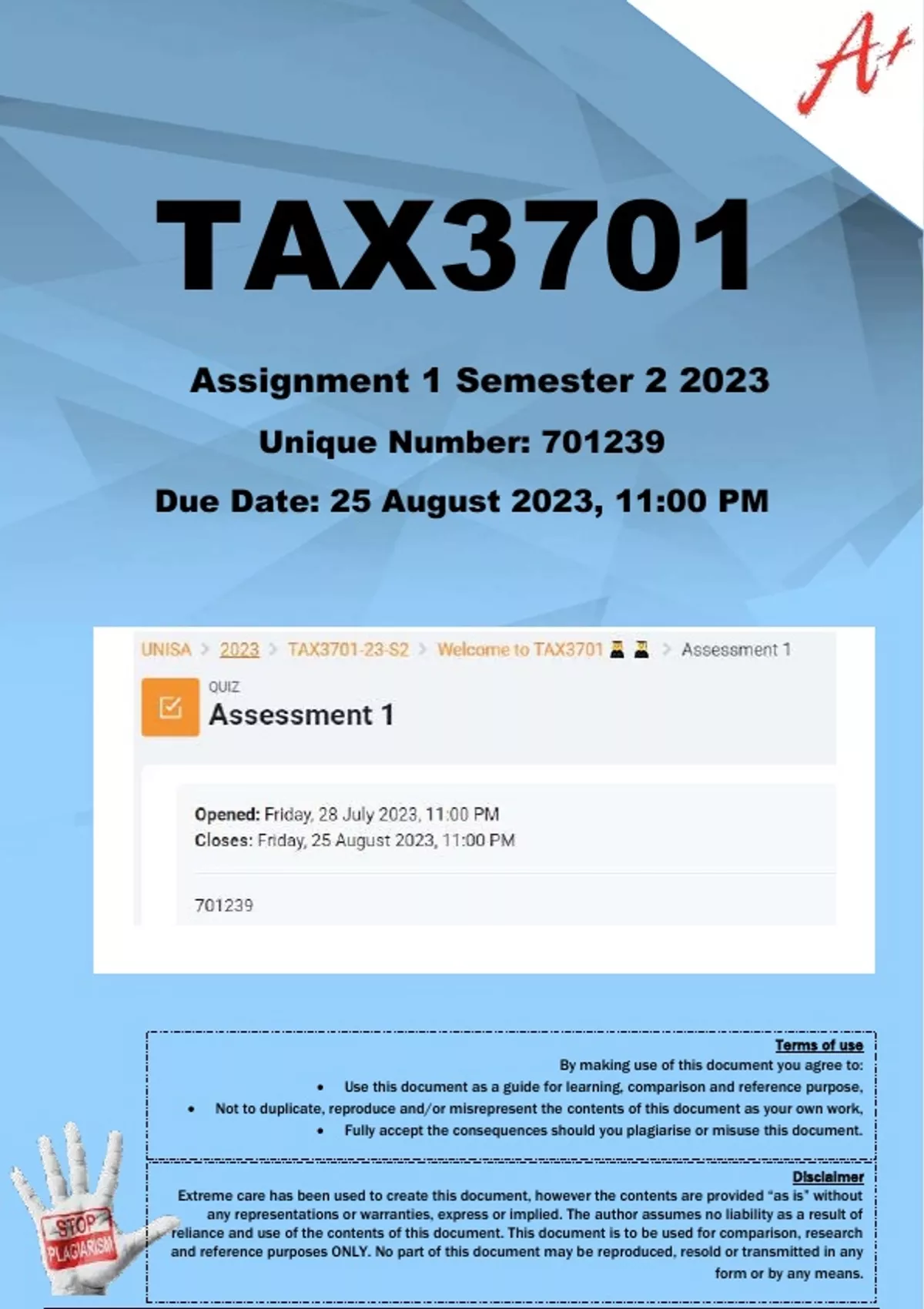 tax3701 assignment 1 semester 2 2023
