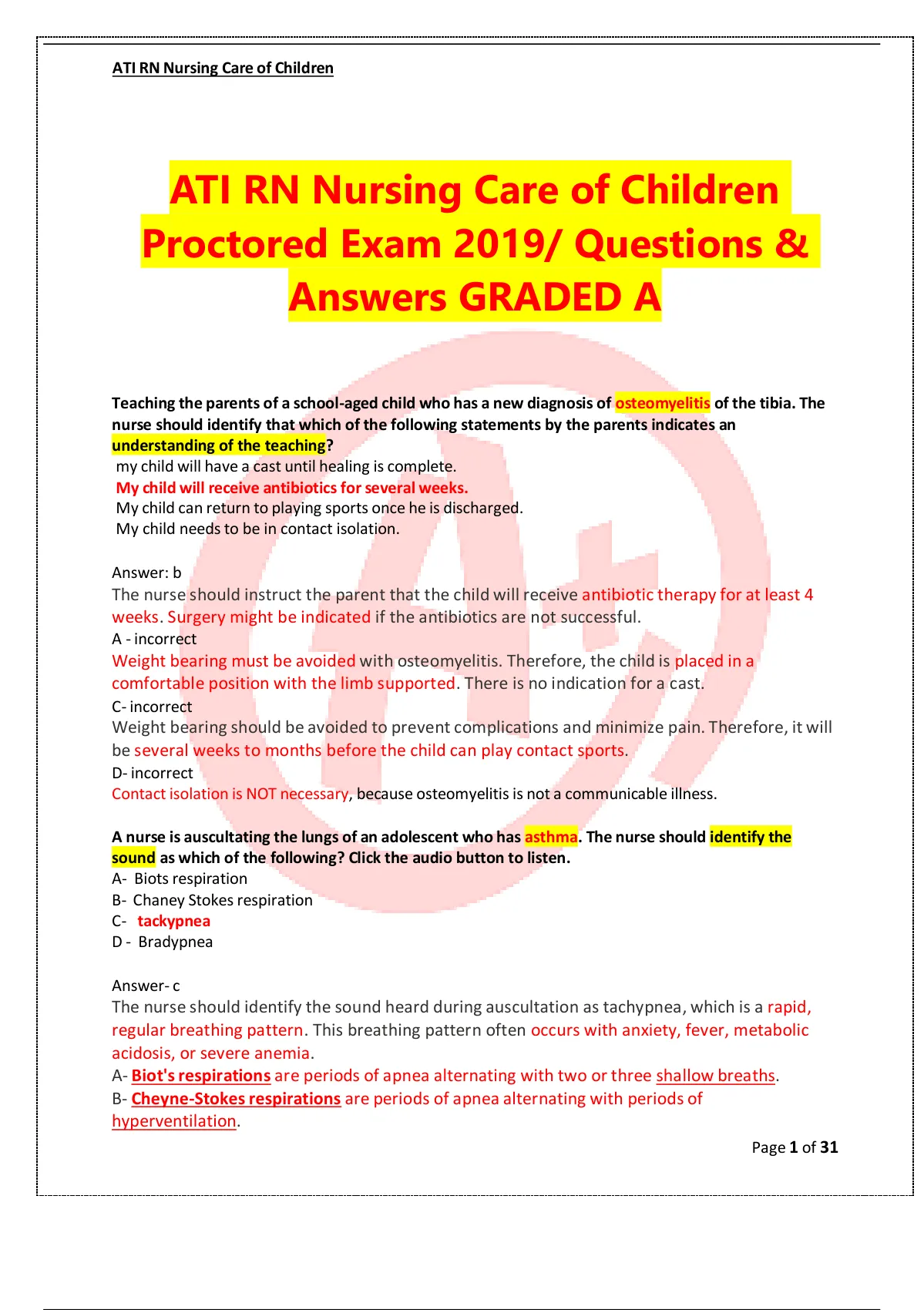 ATI RN Nursing Care Of Children Proctored Exam (7 Latest Versions, 2023 ...