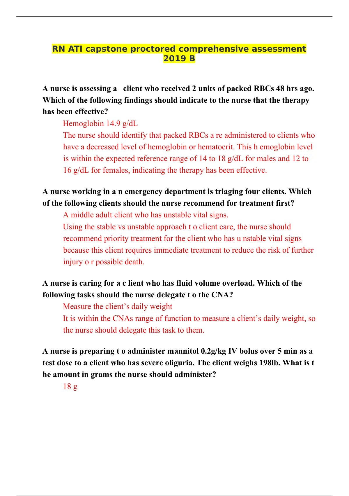 RN ATI Capstone Proctored Comprehensive Assessment 2019 B (VERIFIED ...