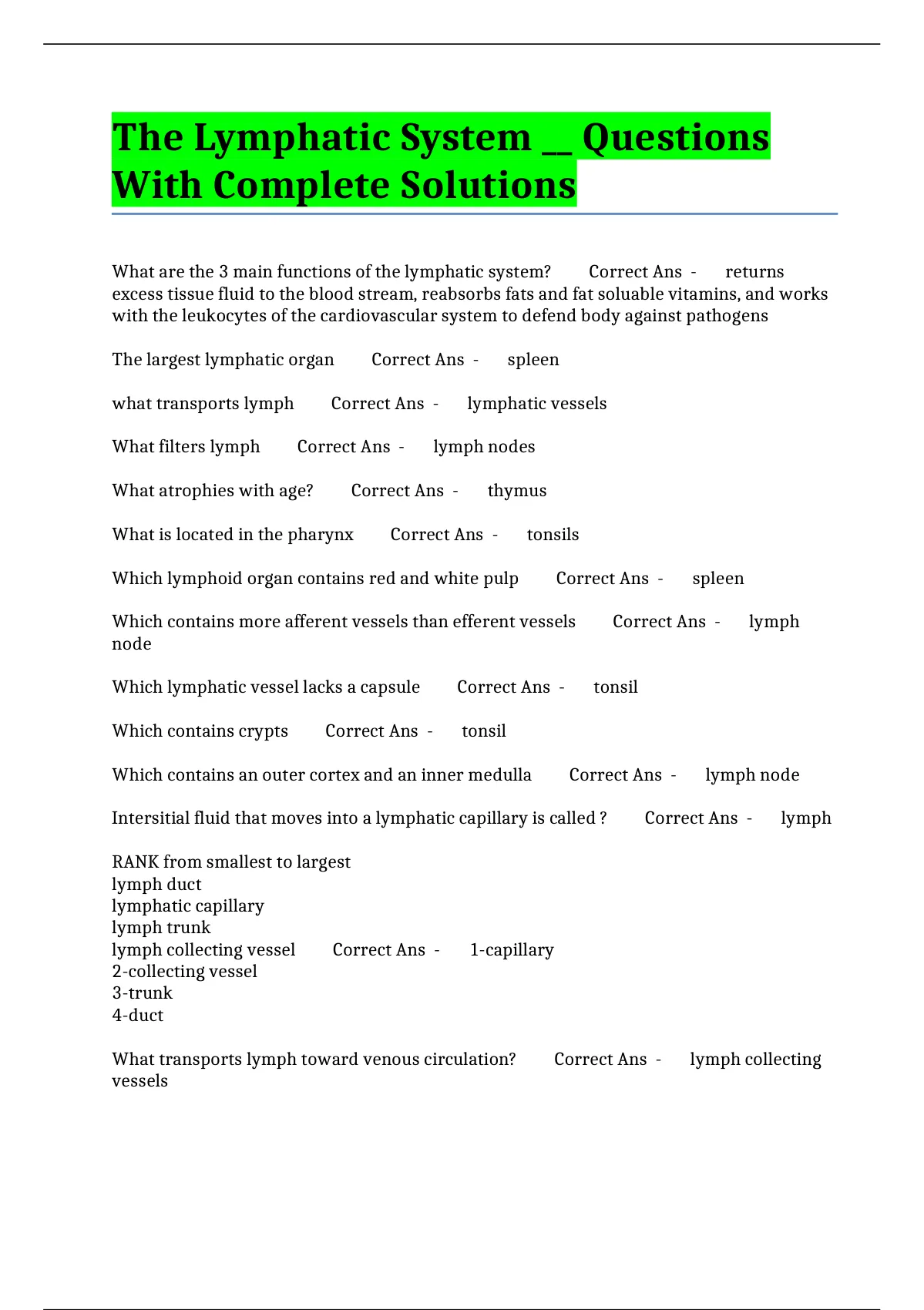 lymphatic system critical thinking questions