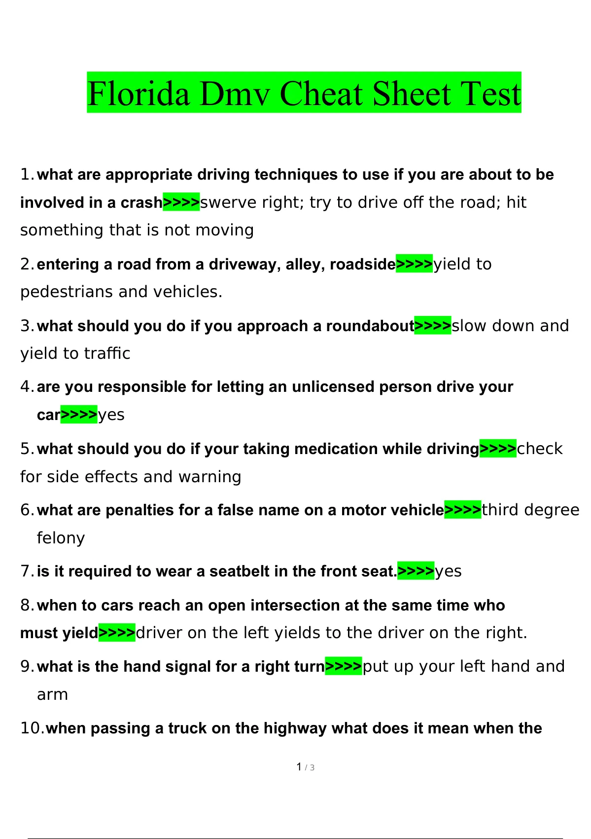 FLORIDA DMV WRITTEN TEST 2021 (Questions & Answers) 