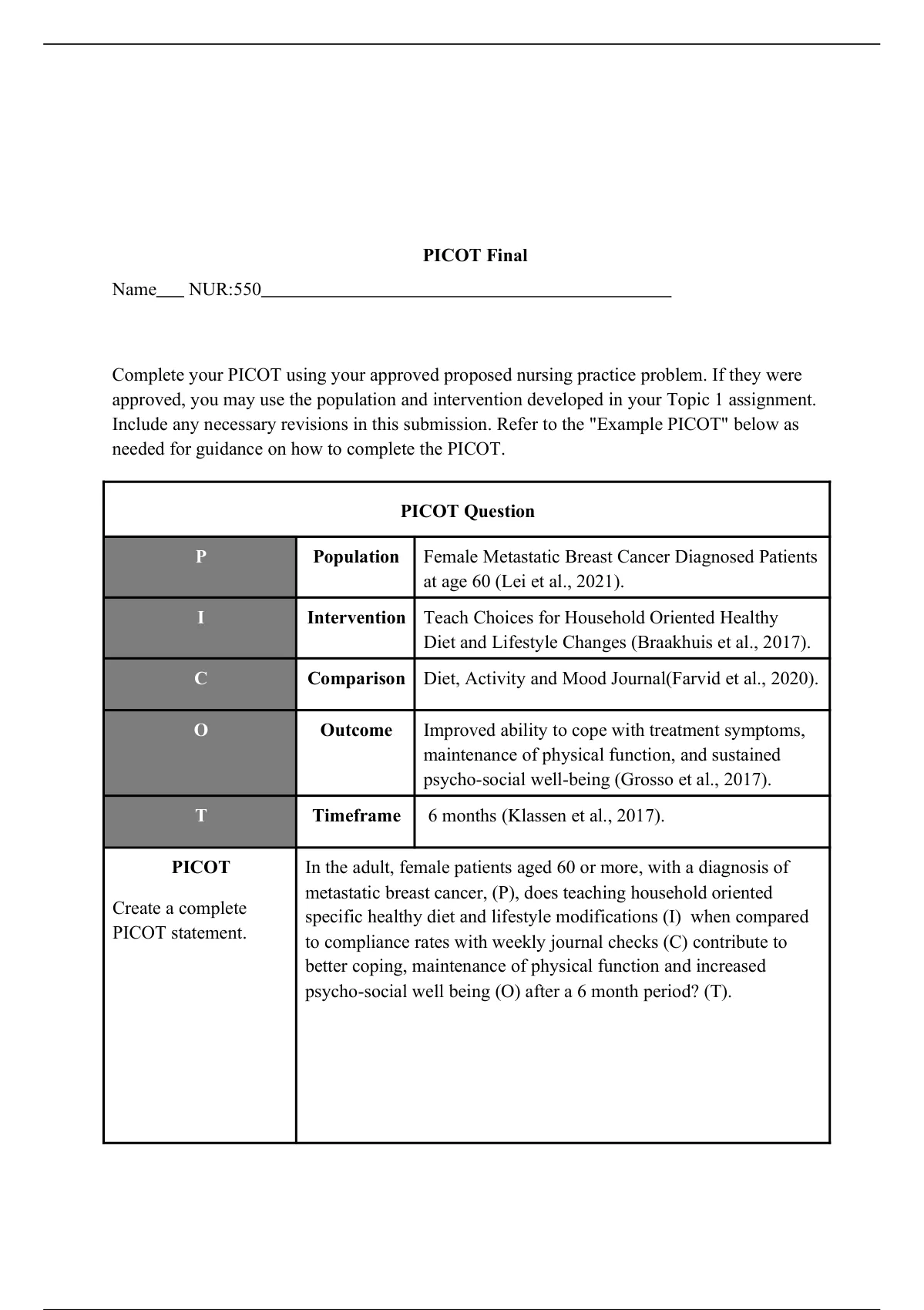 NUR 550 Topic 3 Assignment; Evidence-Based Practice Project