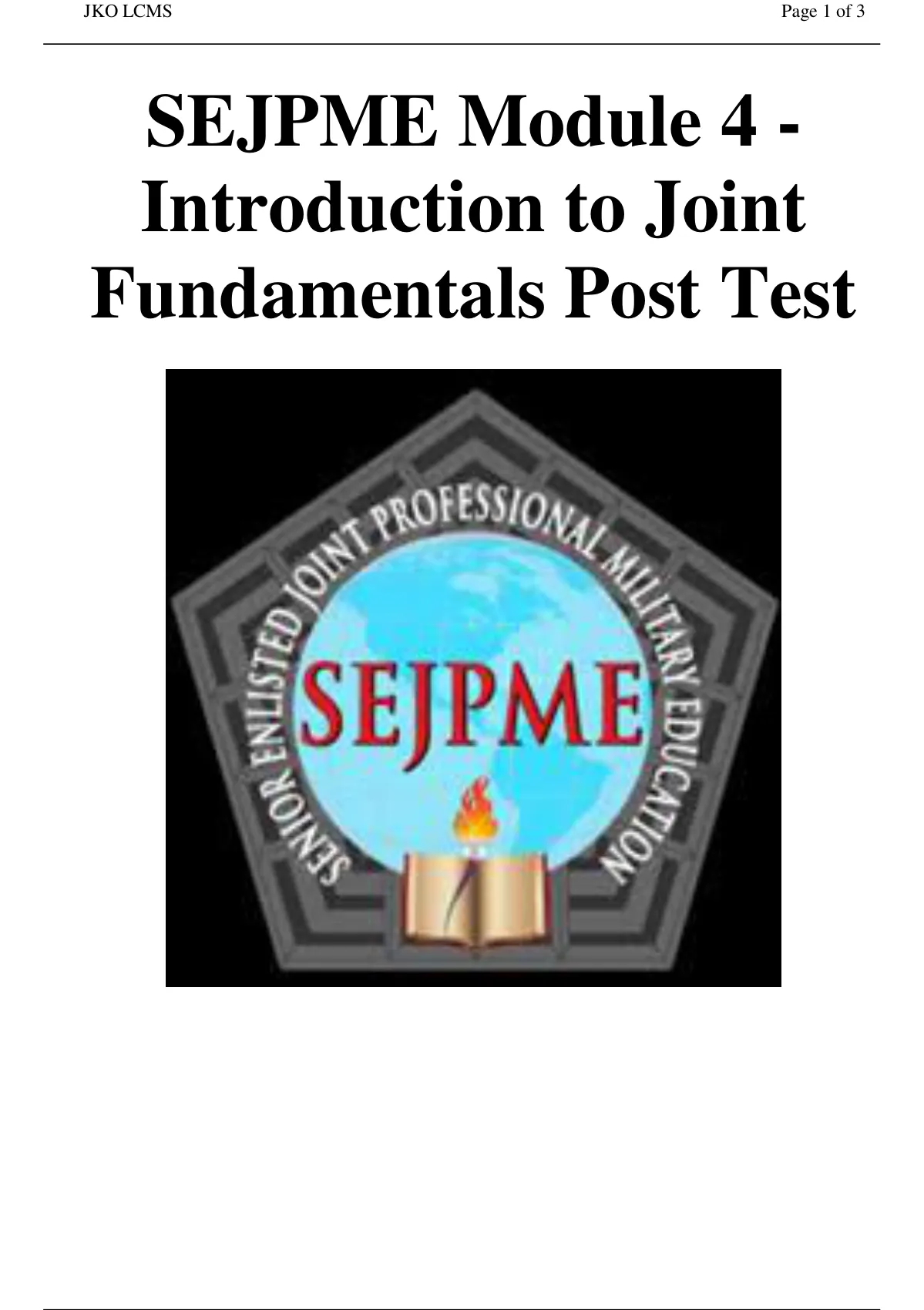 Sejpme Module Introduction To Joint Fundamentals Post Test Professional Military Education