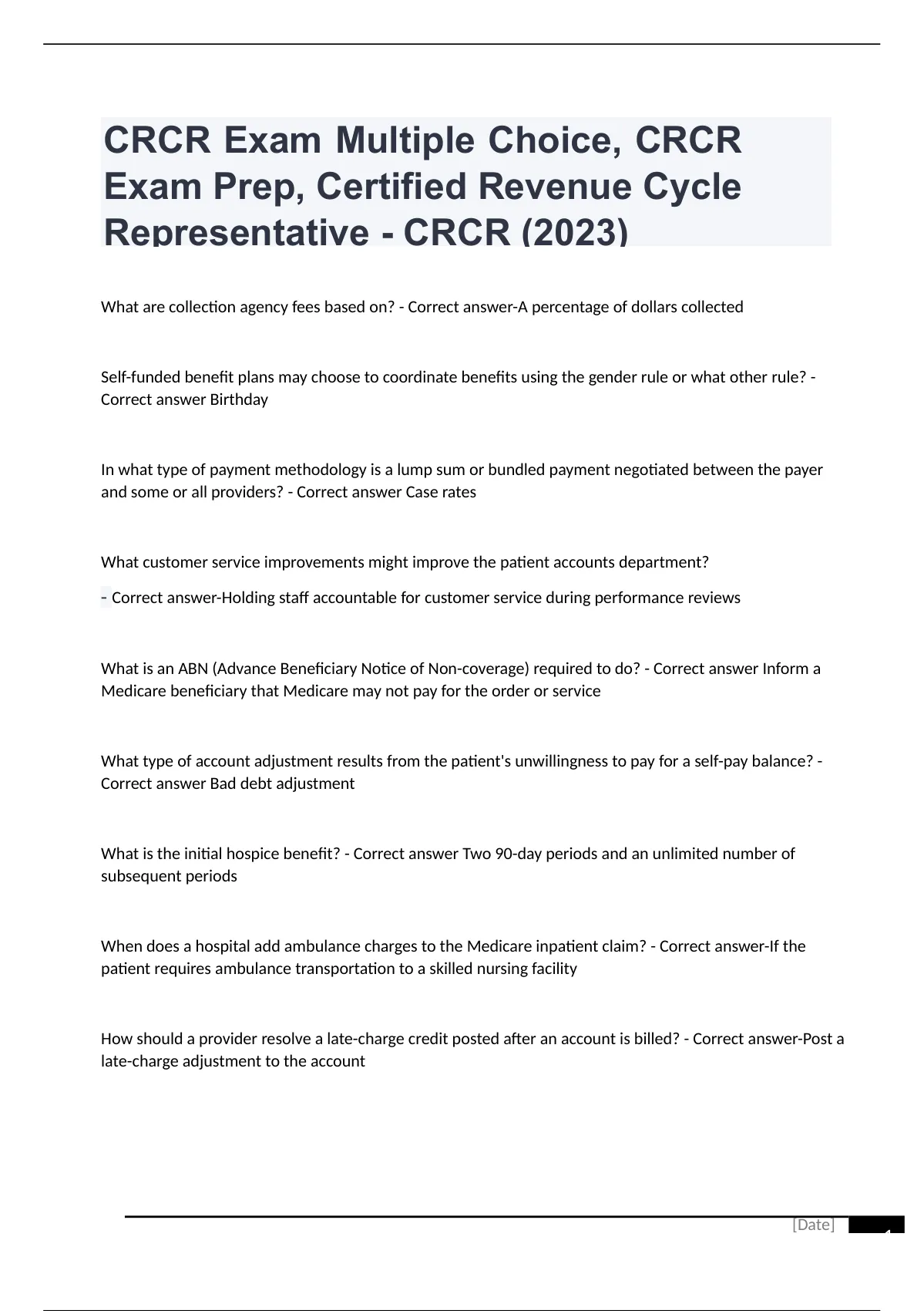 Crcr Exam Multiple Choice Crcr Exam Prep Certified Revenue Cycle