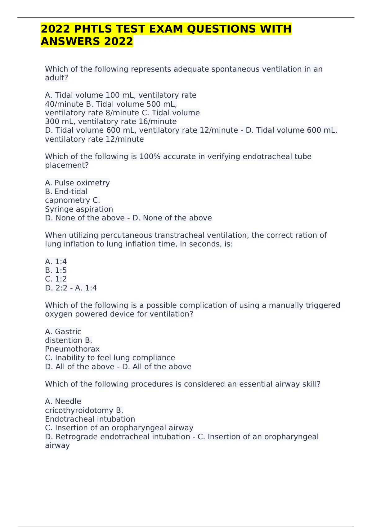 2022 Phtls Test Exam Questions With Answers 2022 2022 Phtls Stuvia Us 8954