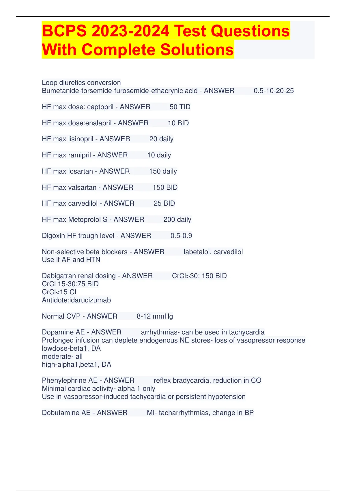 BCPS Test Questions With Complete Solutions BCPS Stuvia US