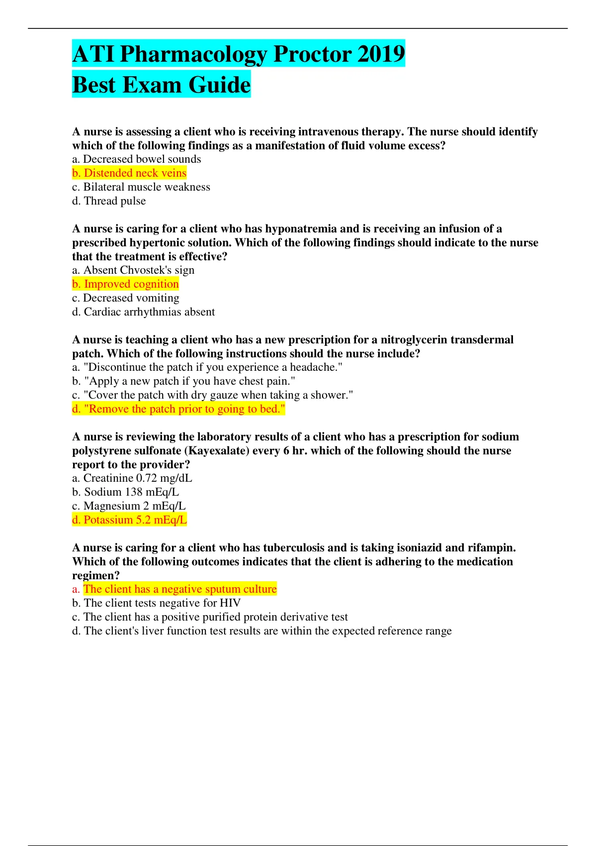 ATI pharmacology Proctored Bundled Tests with complete solution Stuvia US