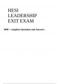 HESI LEADERSHIP EXIT EXAM 3000 + complete Questions and Answers