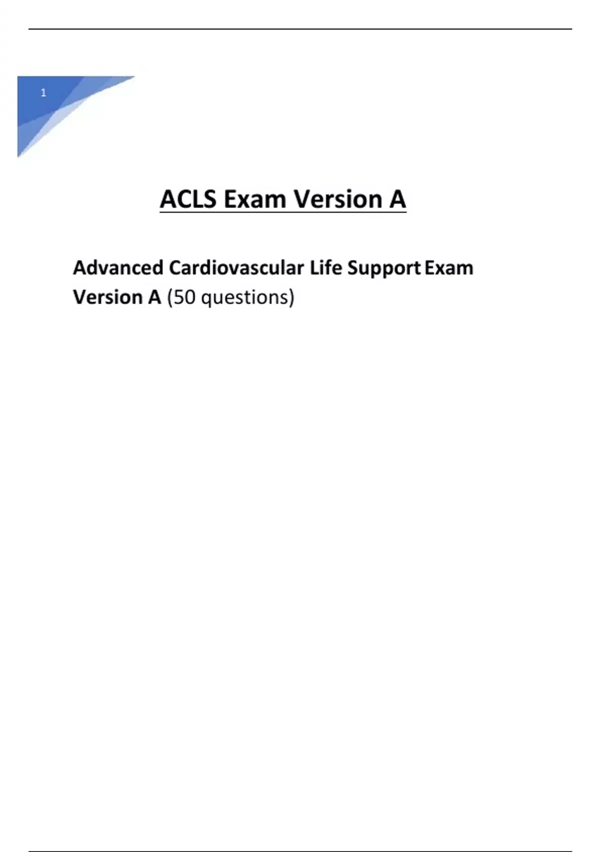 ACLS Exam Version A Advanced Cardiovascular Life Support Exam Version A ...