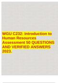 WGU C232: Introduction to Human Resources Assessment 50 QUESTIONS AND VERIFIED ANSWERS 2023.