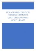 HESI A2 ENRANCE CRITICAL  THINKING EXAM 2023  QUESTIONS &ANSWERS  LATEST UPDATE