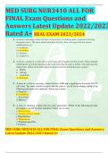 MED SURG NUR3410 ALL FOR FINAL Exam Questions and Answers Latest Update 2022/2023 Rated A+ REAL EXAM 2023/2024