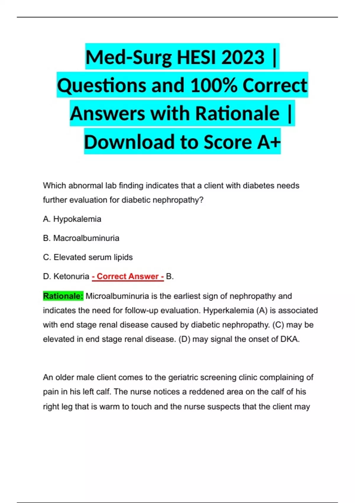 MedSurg HESI UPDATED 2023 Questions and 100 Correct Answers with