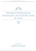 TEST BANK FOR BIOLOGICAL PSYCHOLOGY, 13TH EDITION LATEST UPDATE BY , JAMES W. KALAT.