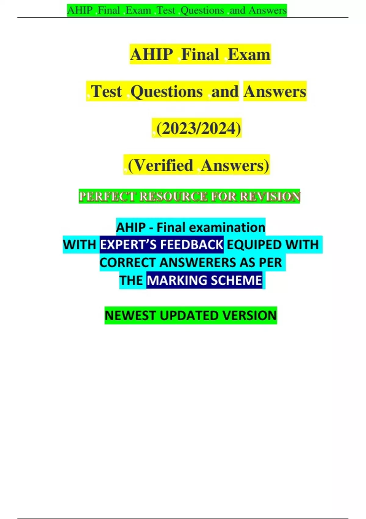 AHIP ,Final ,Exam ,Test ,Questions ,and Answers ,(2023/2024) ,(Verified