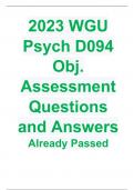 2023 WGU Psych D094 Obj. Assessment Questions and Answers Already Passed