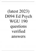 (latest 2023) D094 Ed Psych WGU 190 questions verified answers