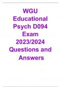 WGU Educational Psych D094 Exam 2023/2024 Questions and Answers