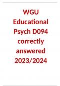 WGU Educational Psych D094 correctly answered 2023/2024