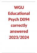 WGU D094 Educational Psychology and Development of Children and Adolescents Exam 2023 Complete Solution Package