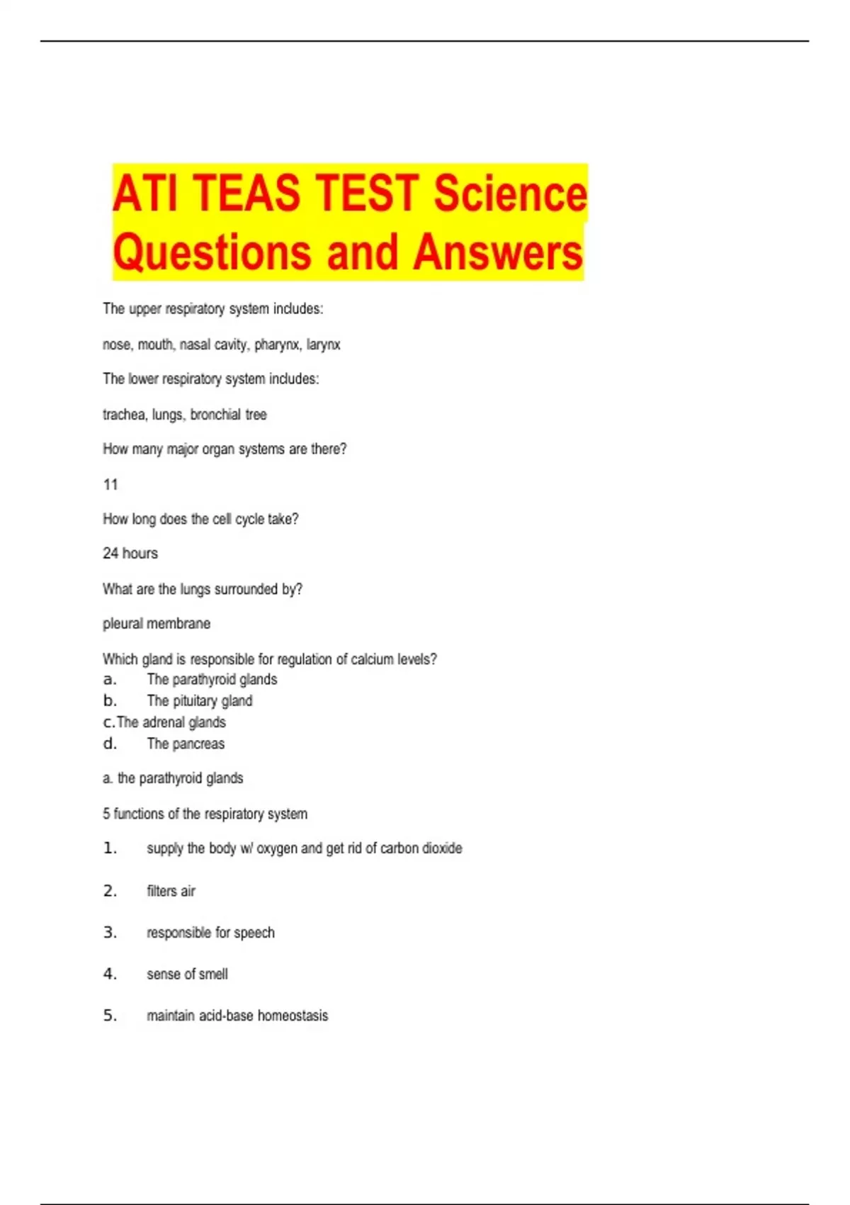 ATI TEAS TEST Science Questions and Answers 2023 ATI Teas Stuvia US