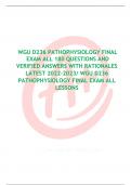 WGU D236 PATHOPHYSIOLOGY FINAL  EXAM ALL 180 QUESTIONS AND  VERIFIED ANSWERS WITH RATIONALES  LATEST 2022-2023/ WGU D236  PATHOPHYSIOLOGY FINAL EXAM ALL  LESSONS    