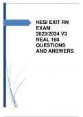 HESI EXIT RN EXAM 2023/2034 V3 REAL 160 QUESTIONS AND ANSWERS