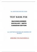 Test Bank for Macionis/Gerber, Sociology, Ninth Canadian Edition (all Chapters questions/answers