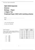 AQA GCSE Separate Science  Biology – Paper 1 Higher Tier Predicted Paper 2023 with marking scheme