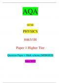 AQA GCSE PHYSICS 8463/1H Paper 1 Higher Tier Question Paper + Mark scheme [MERGED] June 2022