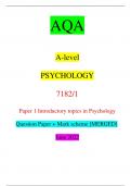 AQA A-level PSYCHOLOGY 7182/1 Paper 1 Introductory topics in Psychology Question Paper + Mark scheme [MERGED] June 2022