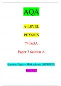 AQA A-LEVEL PHYSICS 7408/3A Paper 3 Section A Question Paper + Mark scheme [MERGED] June 2022